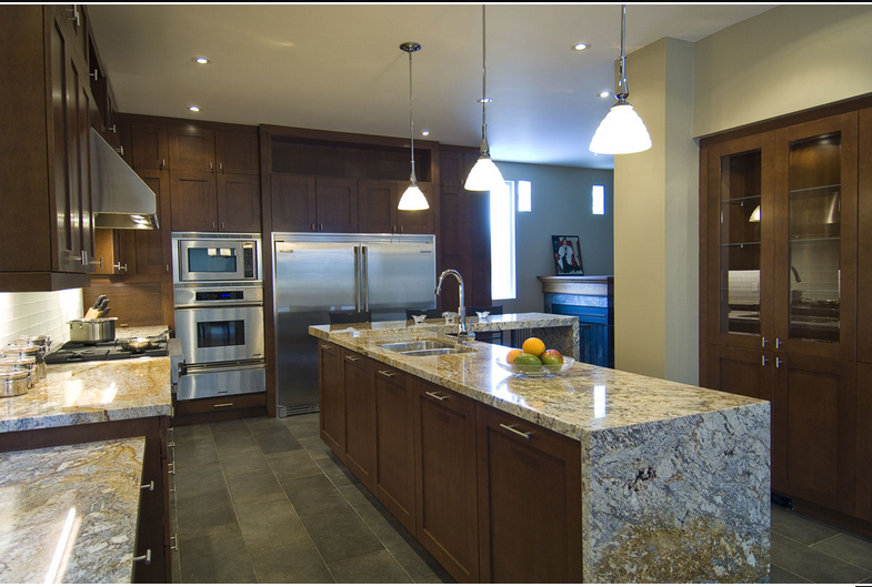 Waterfall Kitchen Island Image via Biglar Kinyan