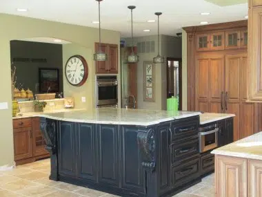 Large black island with decorative cabinets