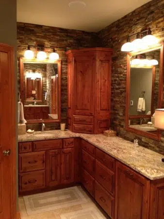 Rustic master bath with corner tower